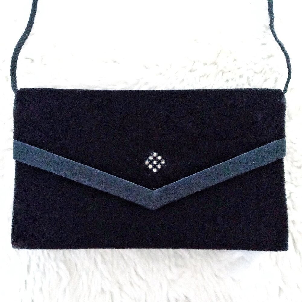 💮2/$100💮 Vintage Black Velvet Envelope Style Clutch / Evening Bag / Pur